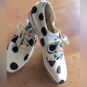 Rollie Derbys Laced Shoes White Black Polka￼ Dots 38 / 7 Leather & Calf Hair AUS